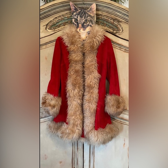 Vintage Red Suede Jacket Fur Trim XS to Small Christmas through Valentine’s Day - Picture 6 of 10